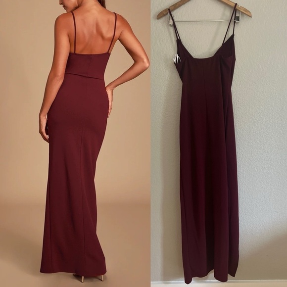 NWOT Sweetest Admirer Burgundy Ruched Surplice Maxi Dress - Picture 3 of 6